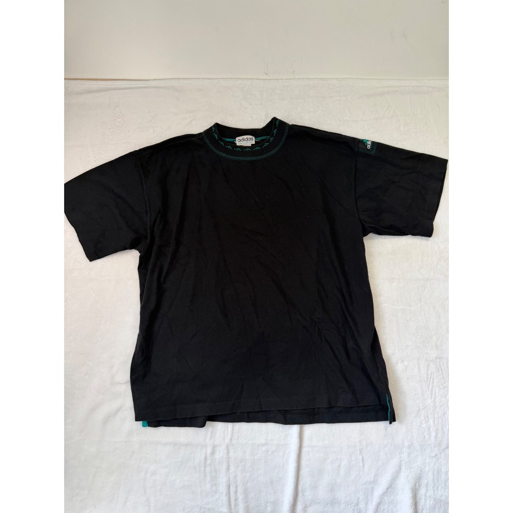 Y2K 00's Adidas Equipment T-Shirt XL Black Teal Contrast Stitch Vintage Mens